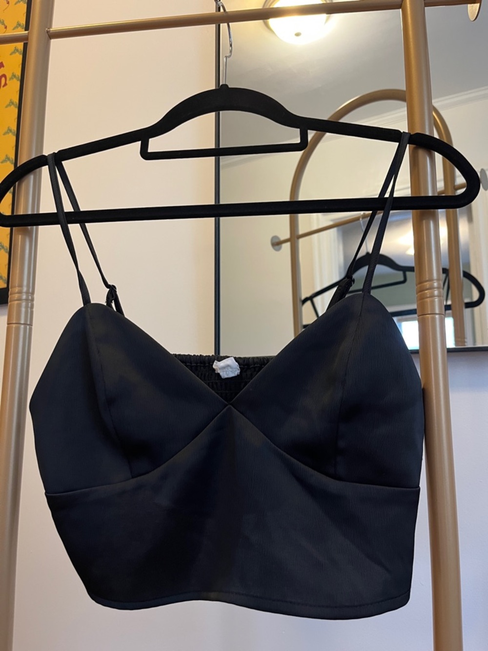 Garage Black Satin Crop Cami Bandeau